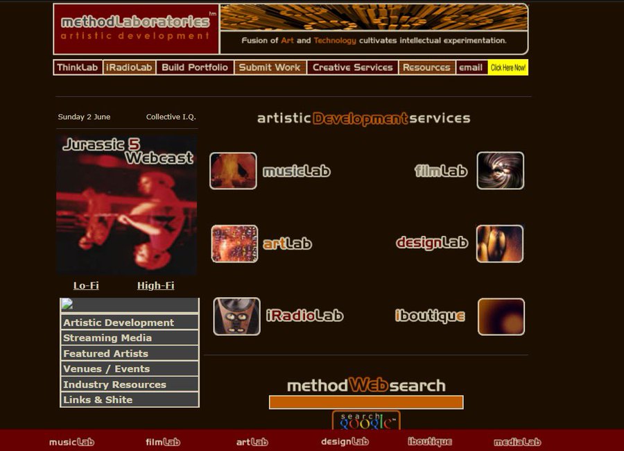 methodLaboratories, Travis Wright's 1999 artistic development platform with streaming media and artist storefronts
